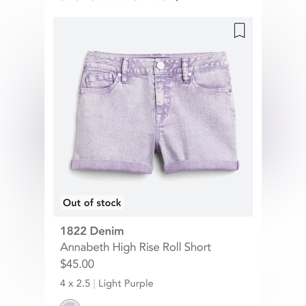 1822 Denim Annabeth High Rise Roll Short NWT 4 Light Purple - Picture 6 of 9